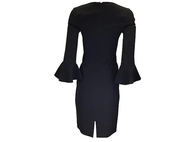 Michael Kors Collection Vestido negro de crepé de lana con mangas acampanadas 