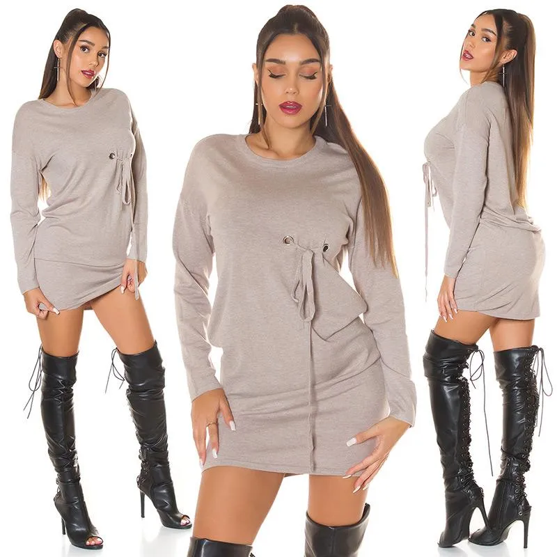 Minivestido holgado manga larga beige