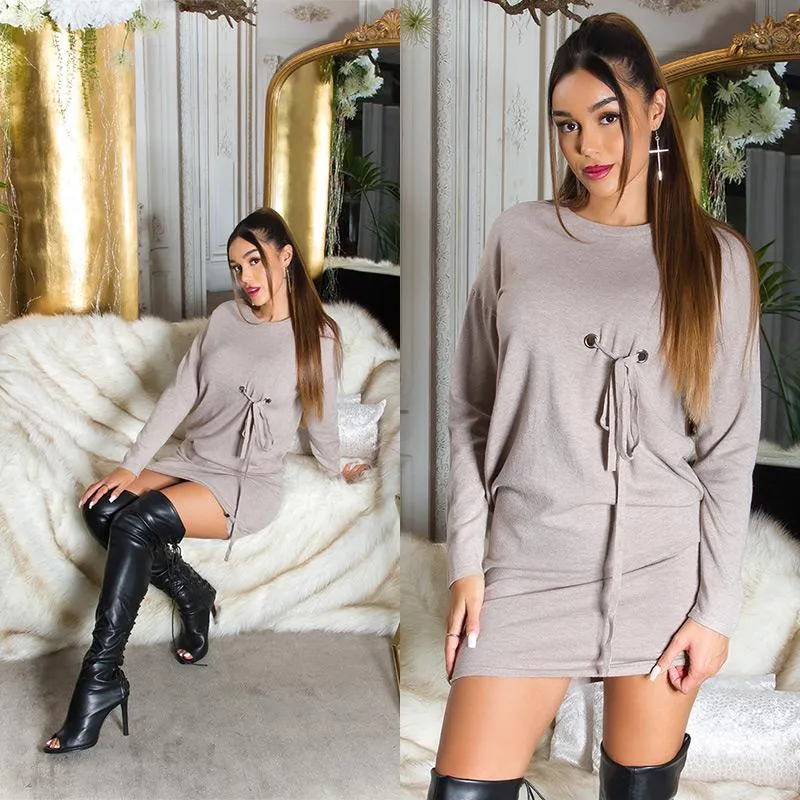 Minivestido holgado manga larga beige
