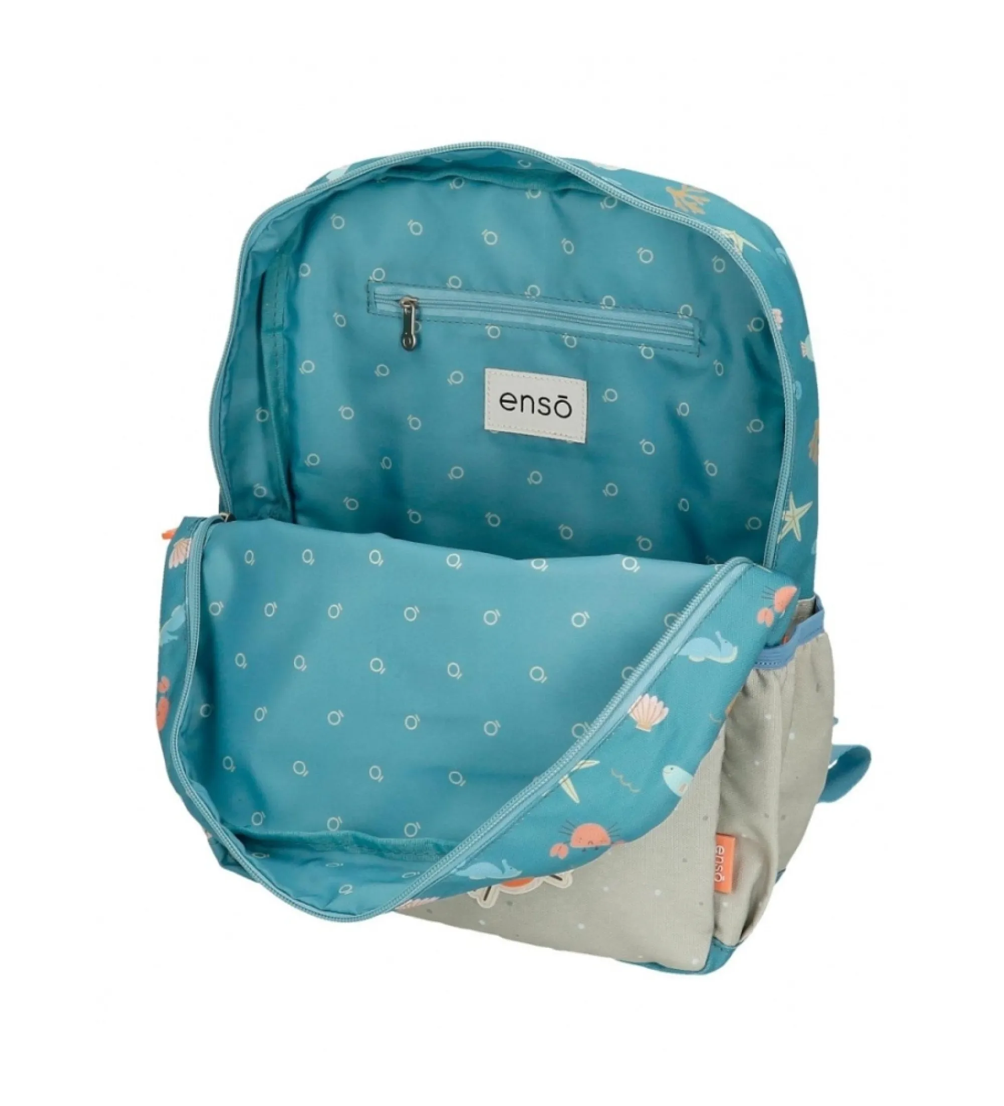 Mochila de paseo Enso Mr Crab 32cm adaptable a carro azul