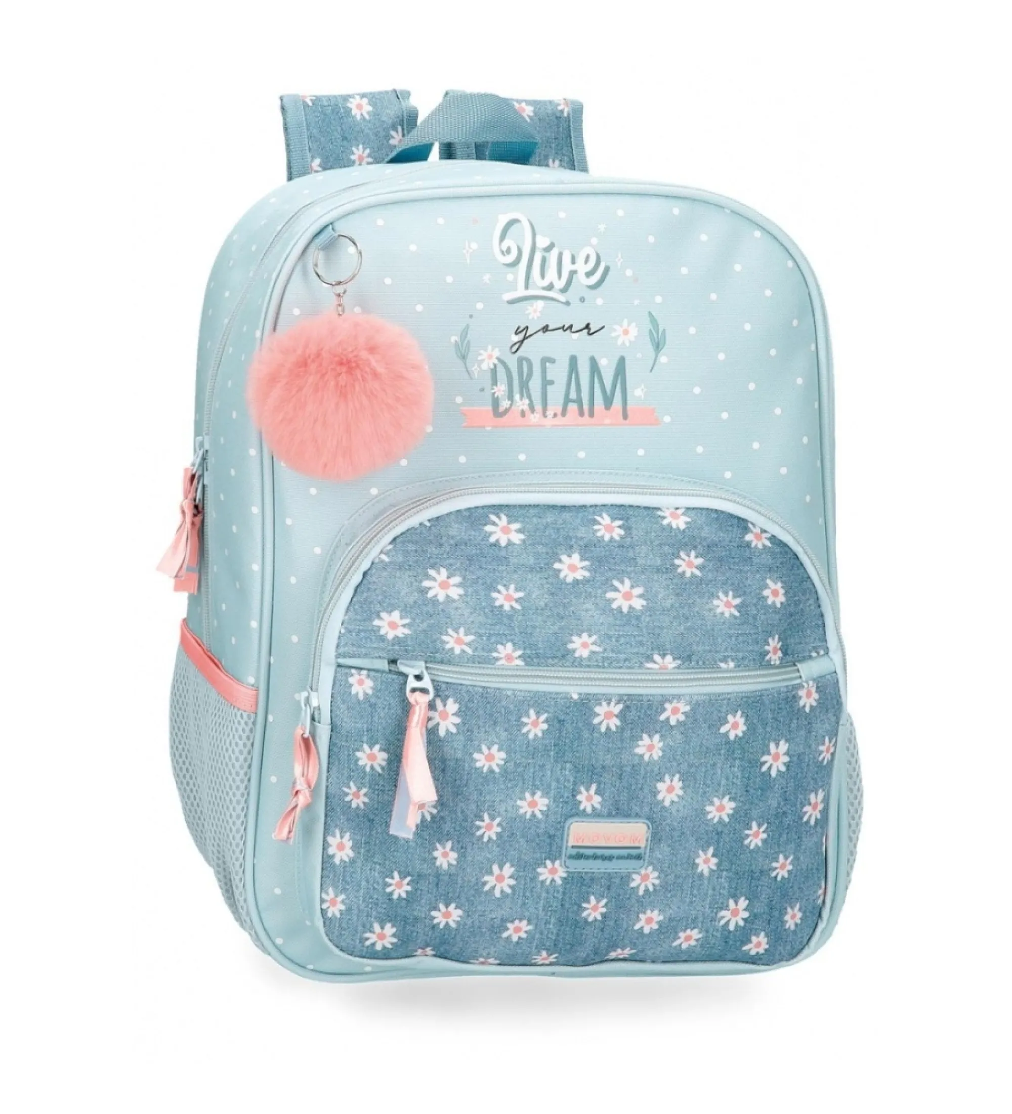 Mochila escolar Movom Live your dreams 38 cm adaptable a carro azul turquesa