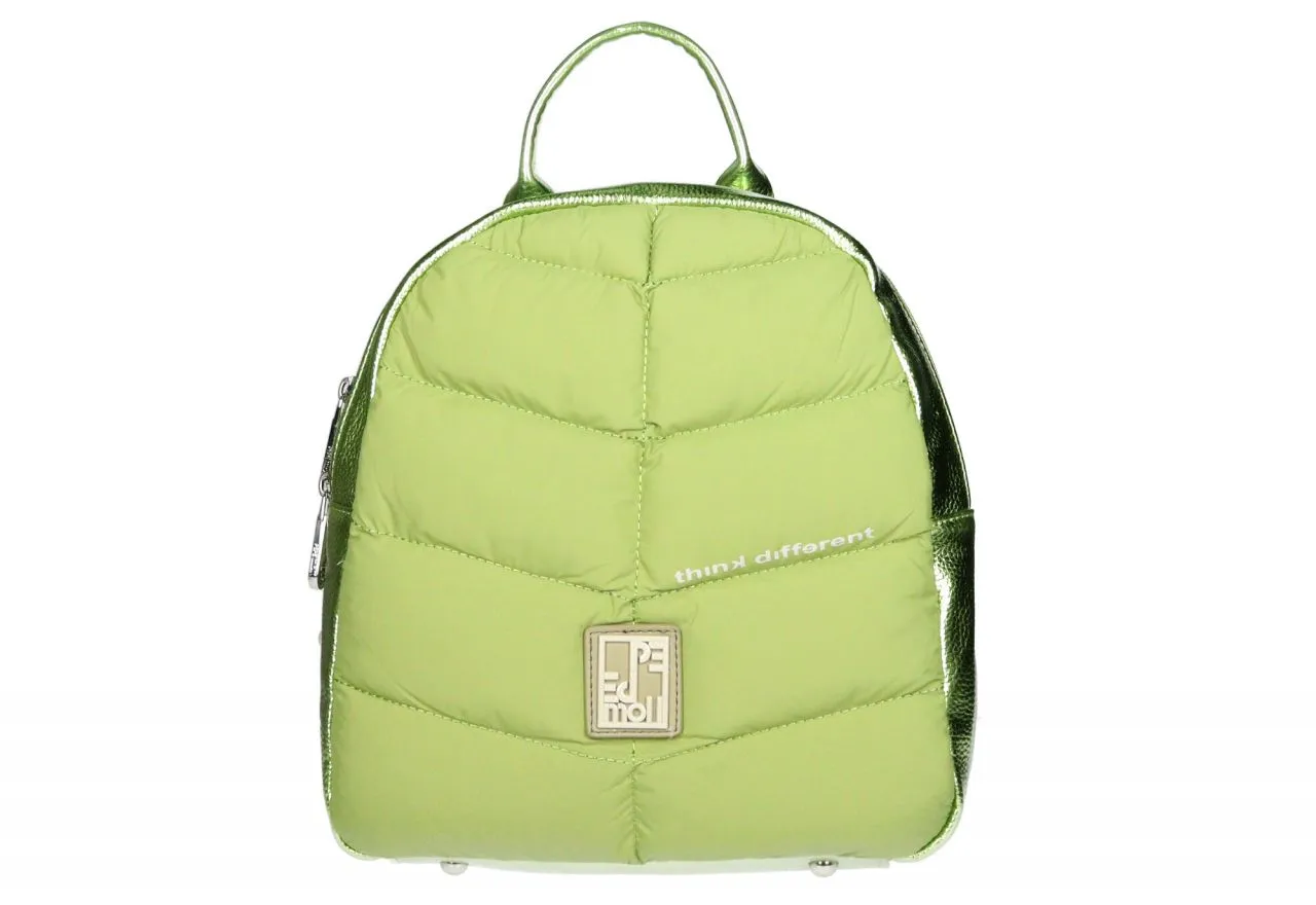 Mochila Nylon Verde Metalizado Acolchado Asas Beige