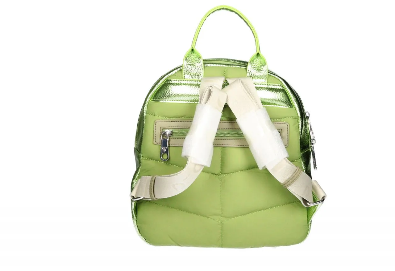 Mochila Nylon Verde Metalizado Acolchado Asas Beige