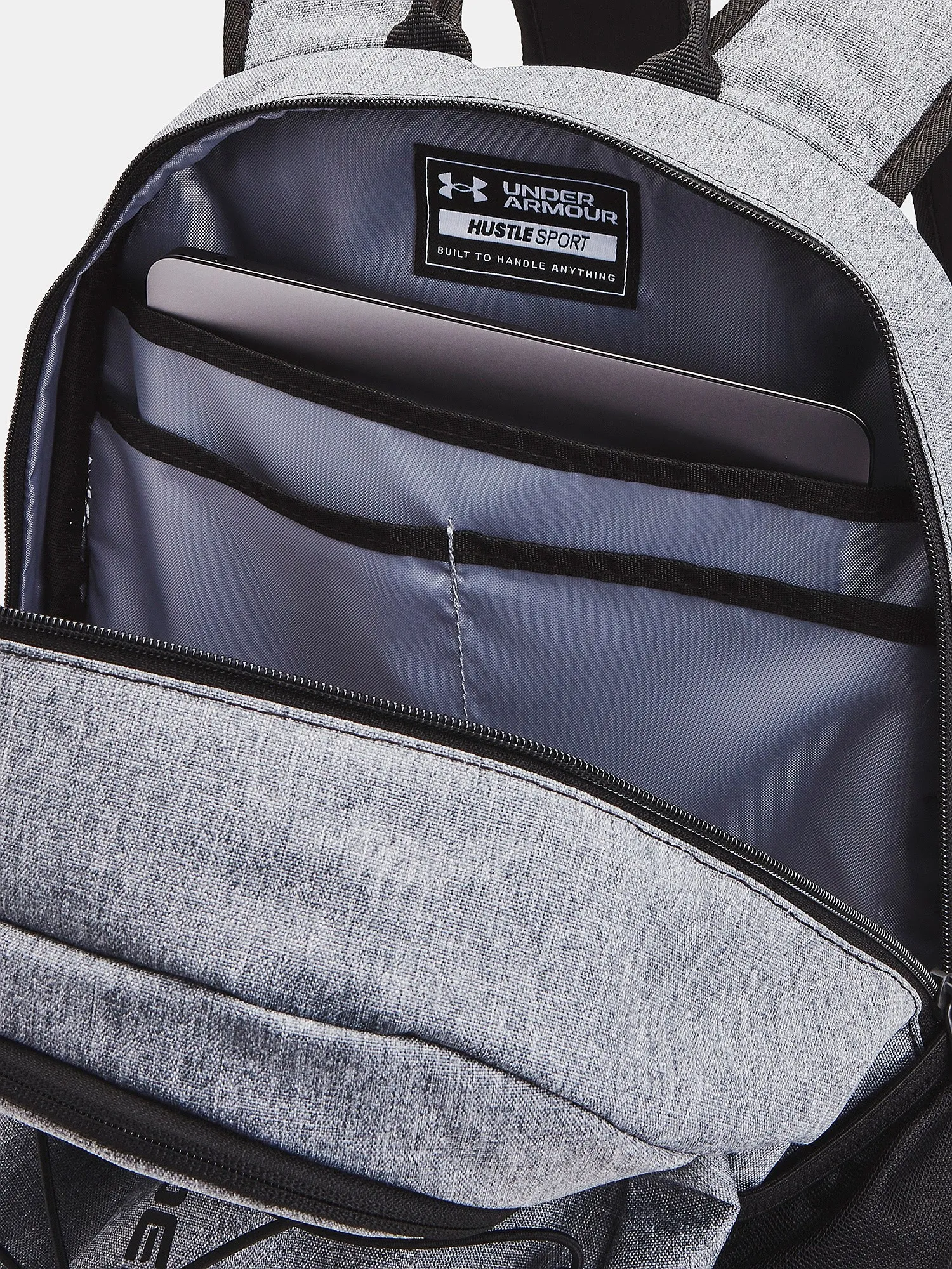 MOCHILA UNDER ARMOUR HUSTLE SPORT  PITCH GRAY MEDIUM HEATHER/BLACK