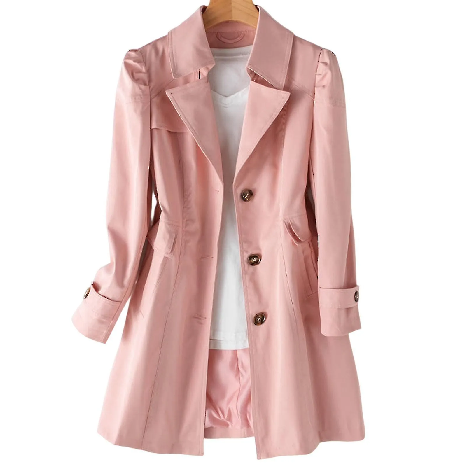 Moda Otoño Gabardina Soft Touch Solapa Hojaldre Abrigo para Mujeres Formal Fiesta Diaria Bola
