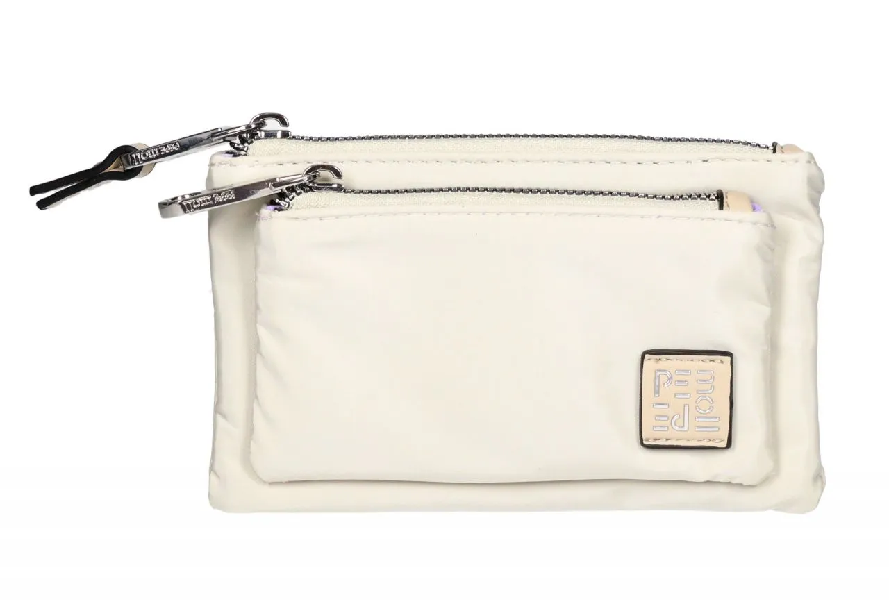 Monedero Nilon Beige Doble Compartimento Cremallera