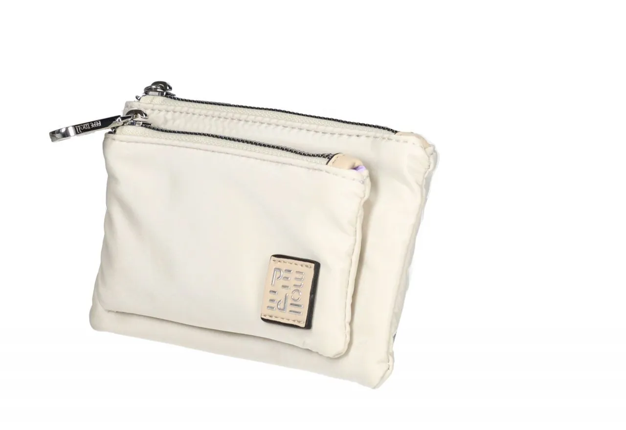 Monedero Nilon Beige Doble Compartimento Cremallera