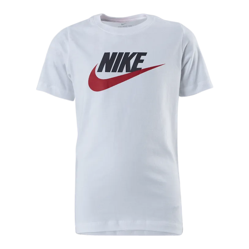 NIKE SPORTSWEAR BIG KIDS' COTTON TSHIRT WHITE/OBSIDIAN/UNIVERSITY RED