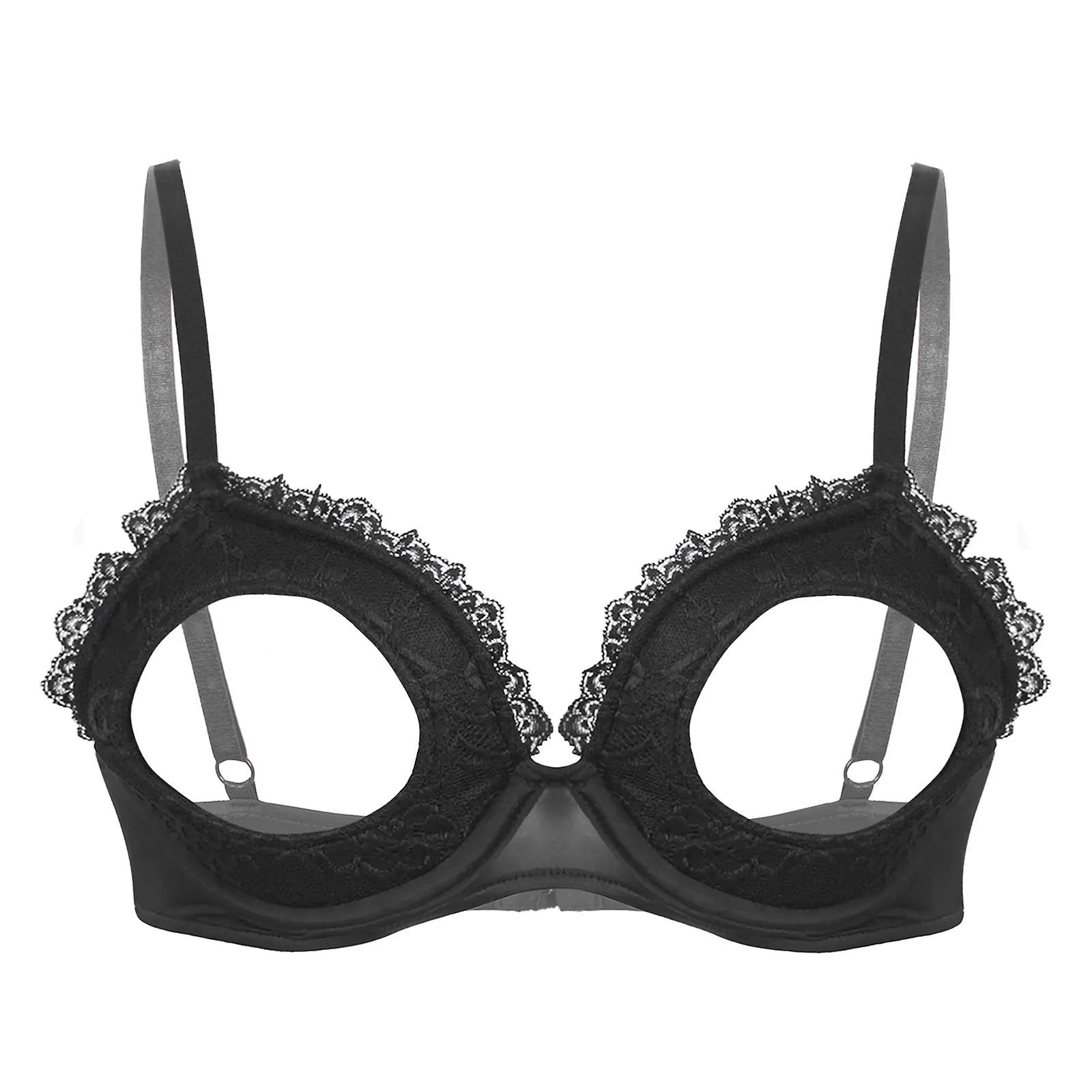 Otwoo Womens Femme Lingerie Cutout Acolchado Underwired Open Chest Hot Bra Tops Correas ajustables Hollow Out Lace Brassiere Und