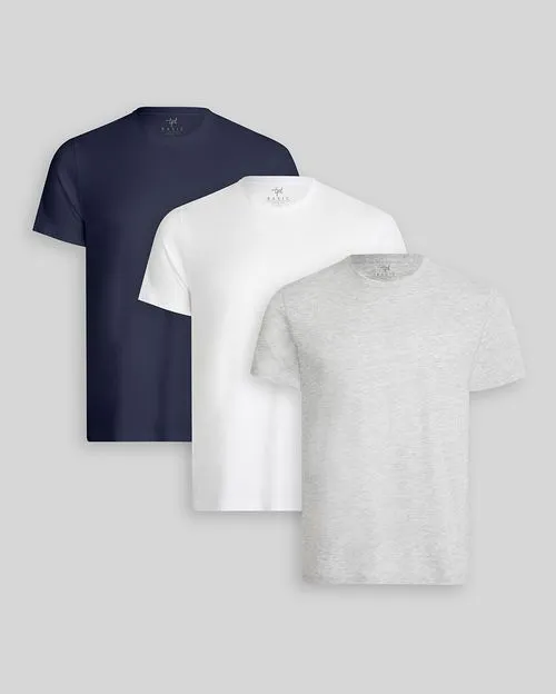Pack de 3 polos Hombre Cuello Redondo Blanco / Gris Poly / Azul Oxford
