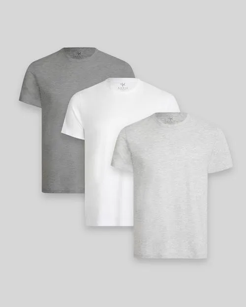 Pack de 3 polos Hombre Cuello Redondo Blanco / Gris Poly / Plomo Melange