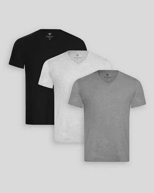 Pack de 3 polos Hombre Cuello V Gris Poly / Negro / Plomo Melange