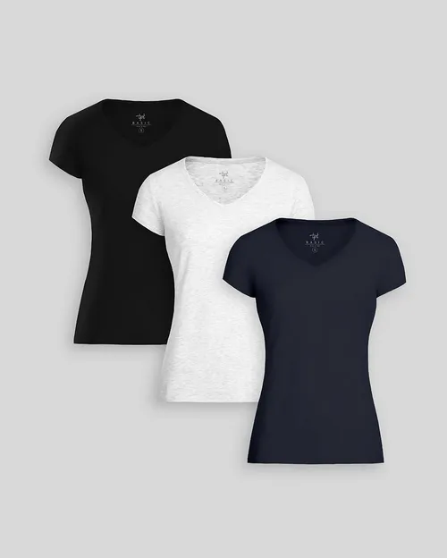 Pack de 3 polos Mujer Cuello V Níquel Poly Htr / Negro / Azul Dutty