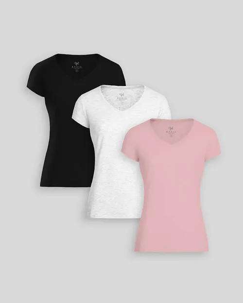 Pack de 3 polos Mujer Cuello V Níquel Poly Htr / Negro / Rosa Barbie