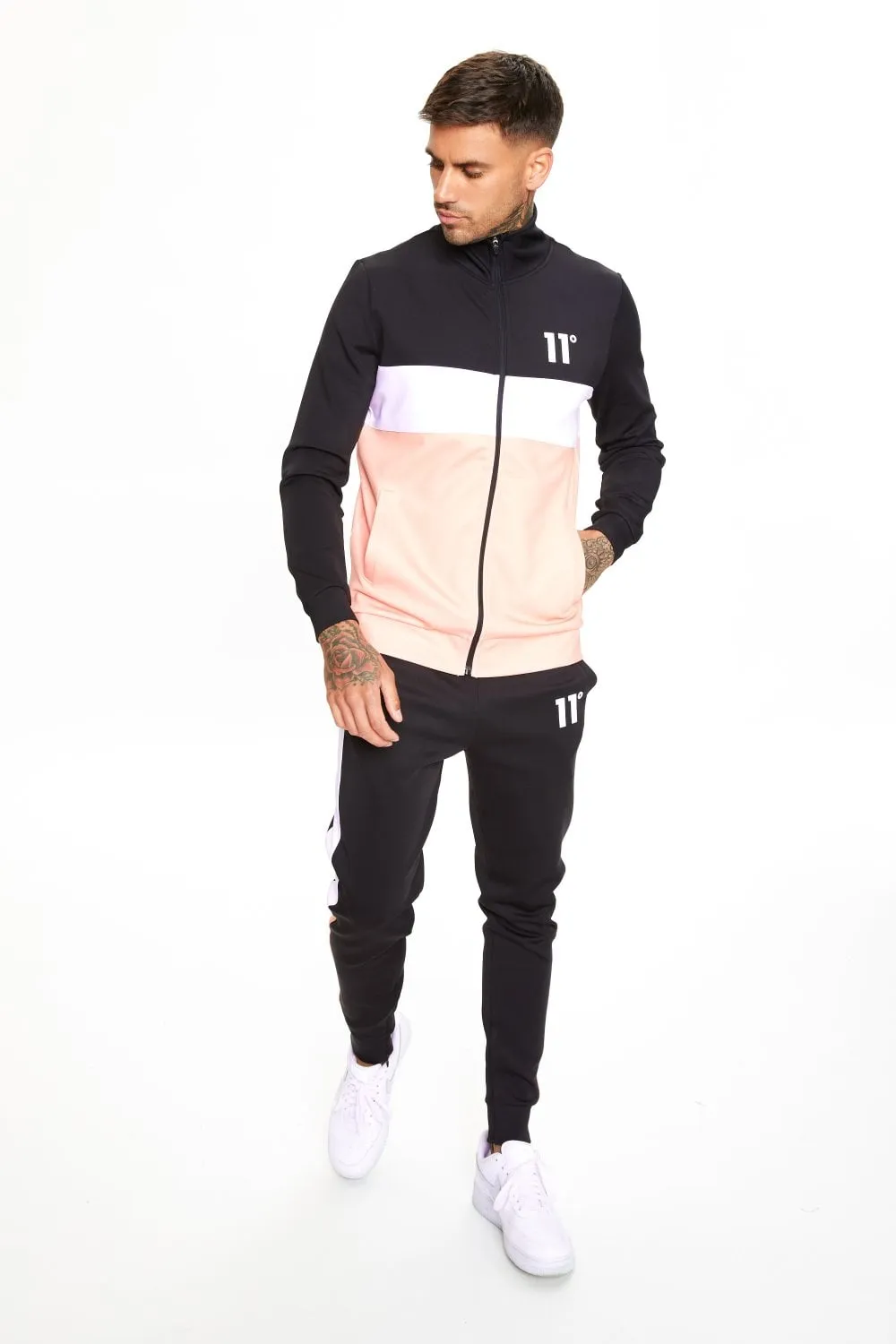 PANEL BLOCK POLY TRACK PANTS PEACH MELBA BLACK WHITE