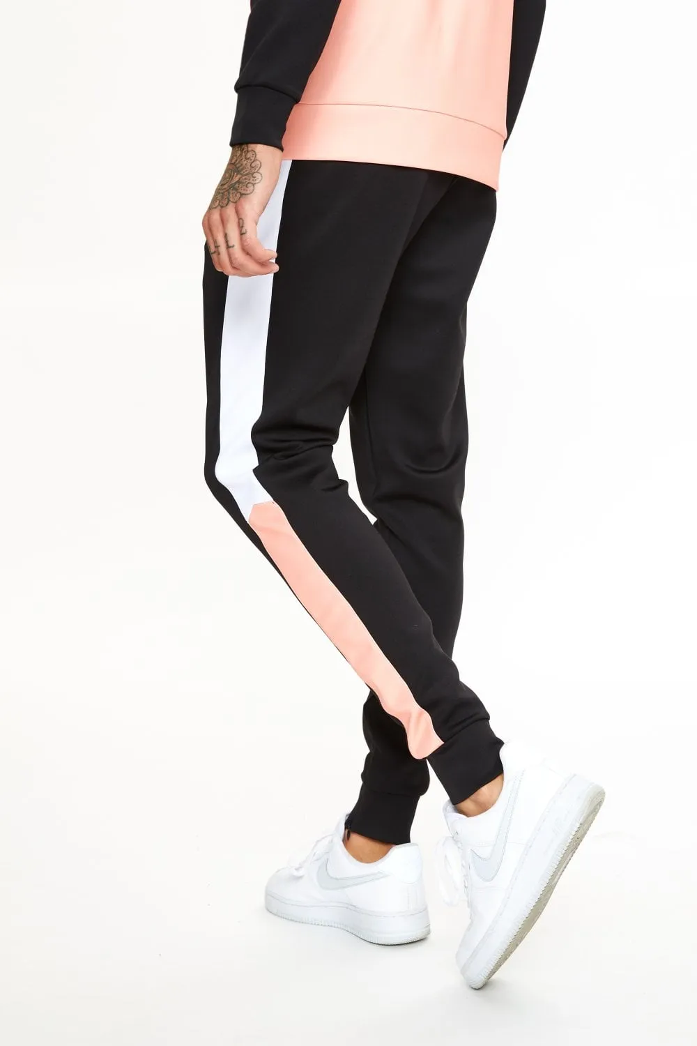 PANEL BLOCK POLY TRACK PANTS PEACH MELBA BLACK WHITE