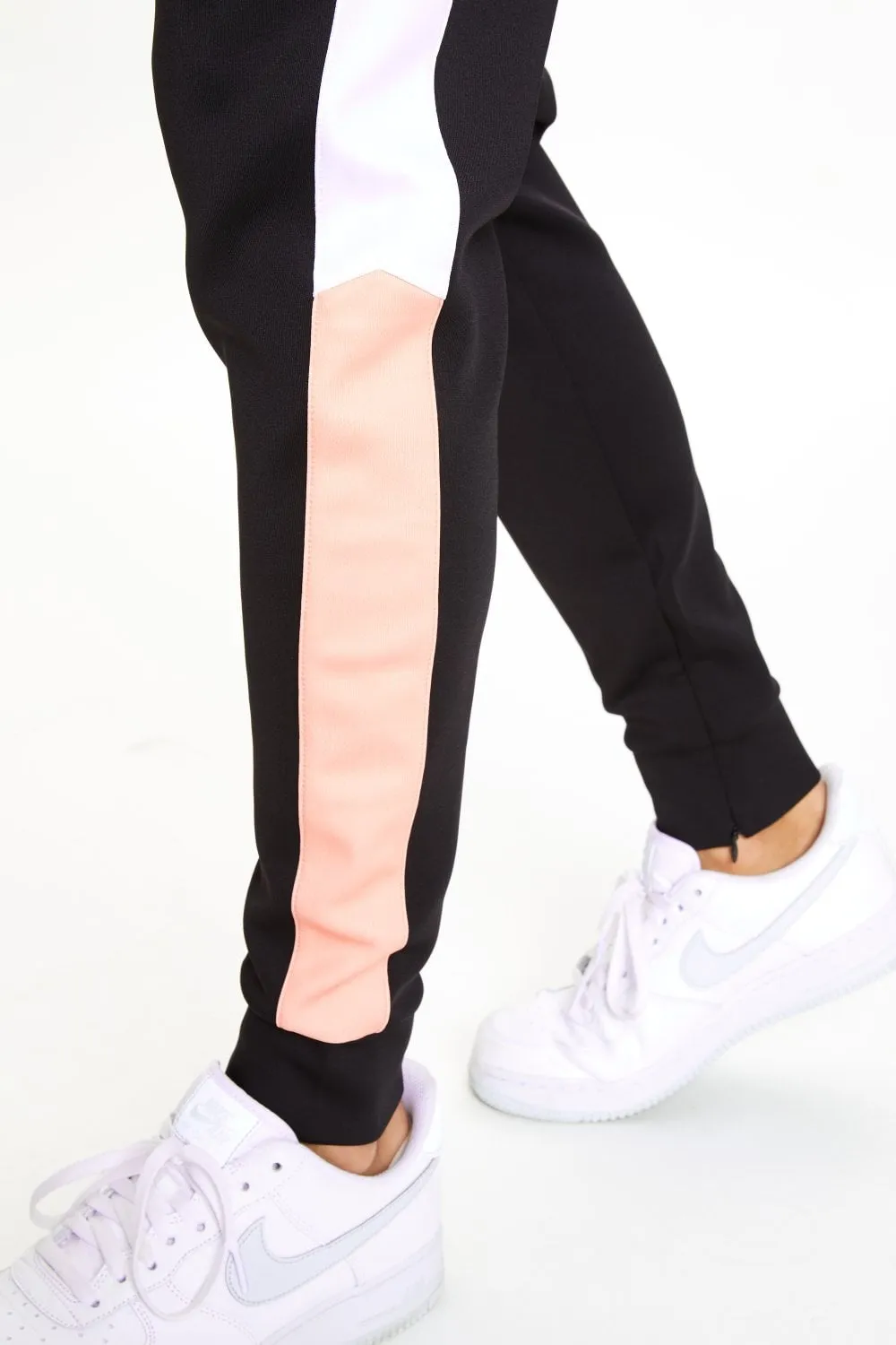 PANEL BLOCK POLY TRACK PANTS PEACH MELBA BLACK WHITE