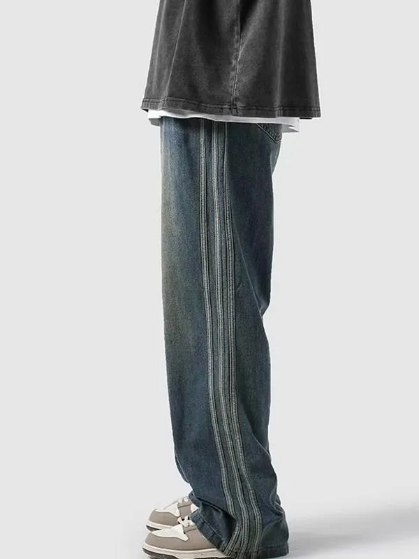 Pantalones vaqueros sueltos de cintura media populares para jóvenes de pierna recta de moda para hombres