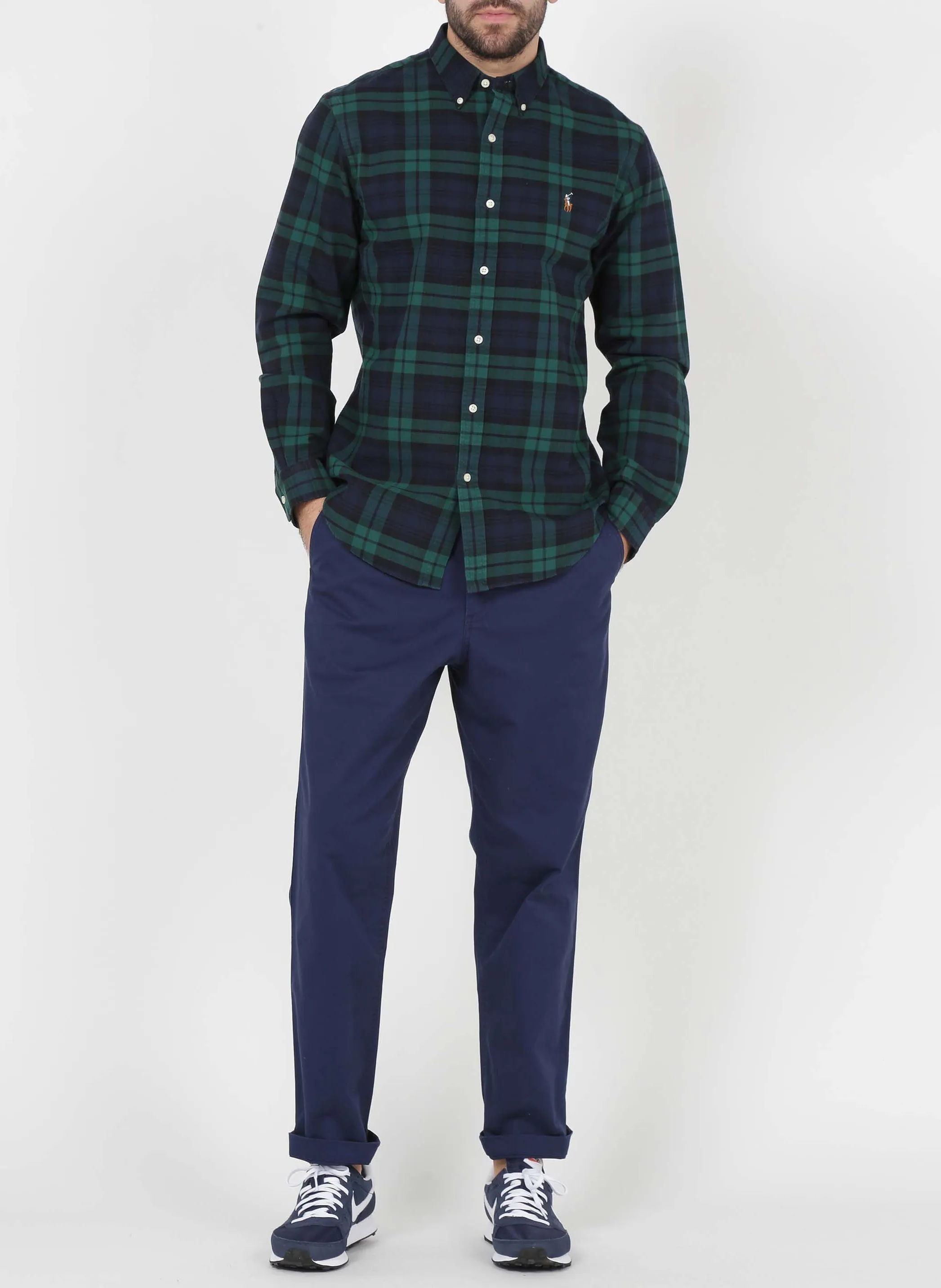 Pantalón chino de algodón elástico recto en azul