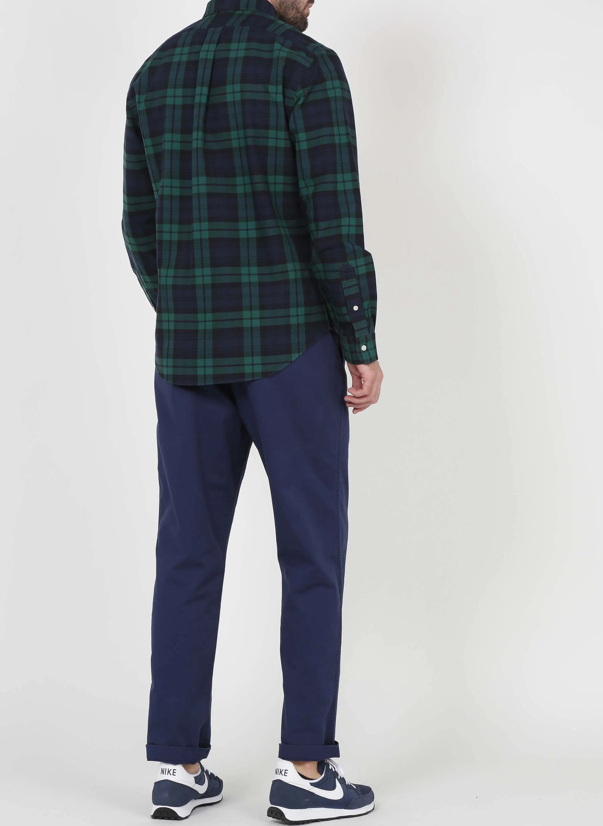 Pantalón chino de algodón elástico recto en azul