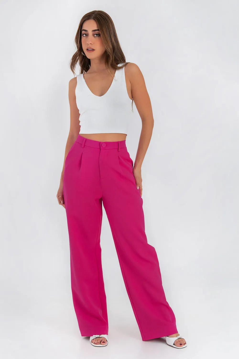 Pantalón cintura alta con pinzas wide leg fit