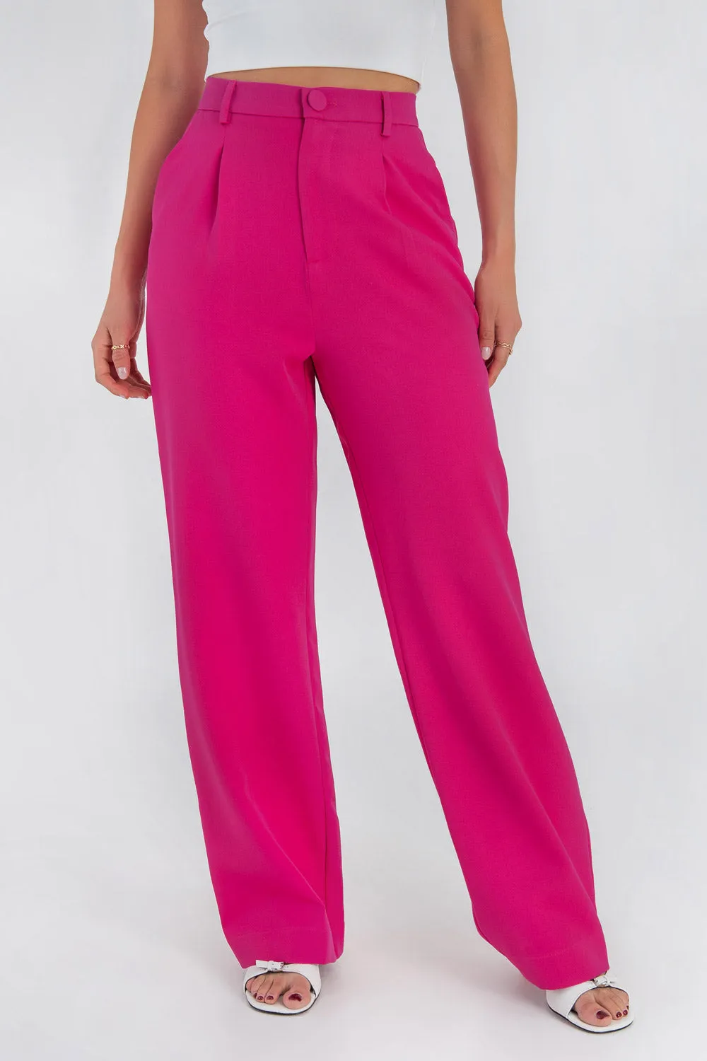 Pantalón cintura alta con pinzas wide leg fit