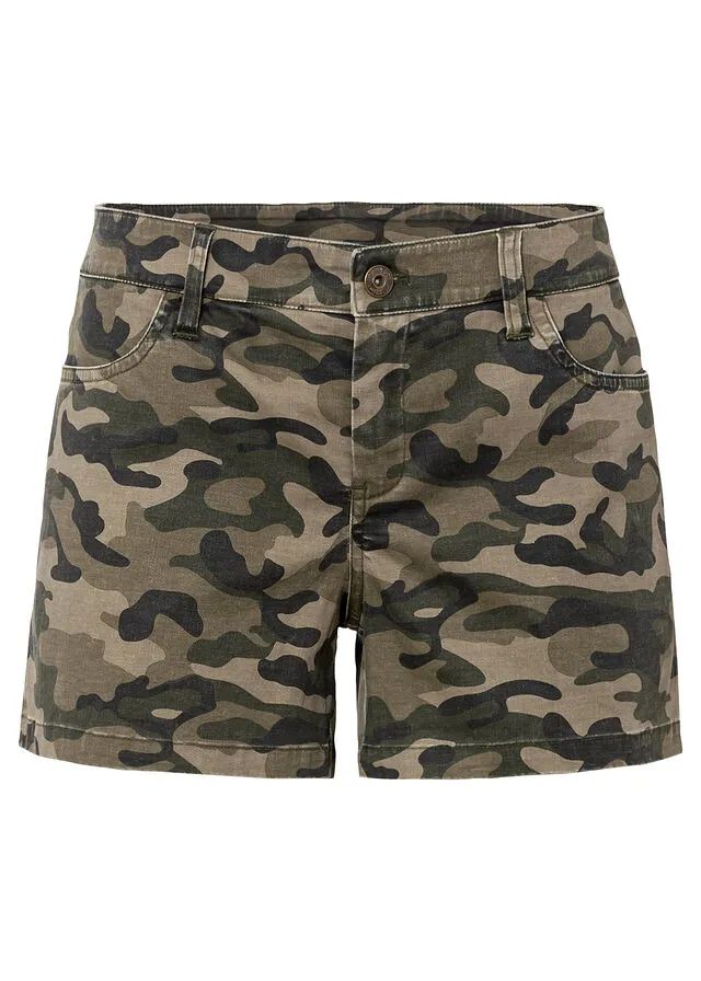Pantalón corto con estampado de camuflaje Verde oliva estampado