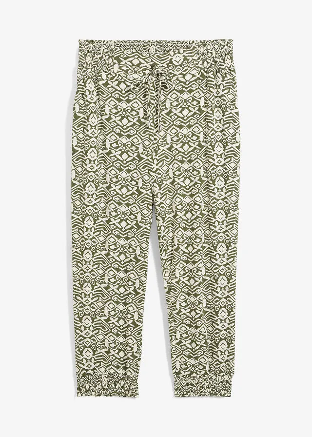 Pantalón de punto Caqui oscuro/blanco lana estampado