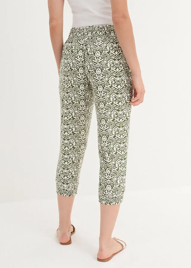 Pantalón de punto Caqui oscuro/blanco lana estampado