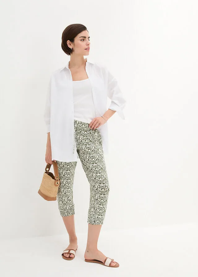 Pantalón de punto Caqui oscuro/blanco lana estampado