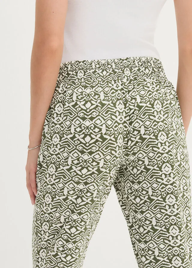Pantalón de punto Caqui oscuro/blanco lana estampado