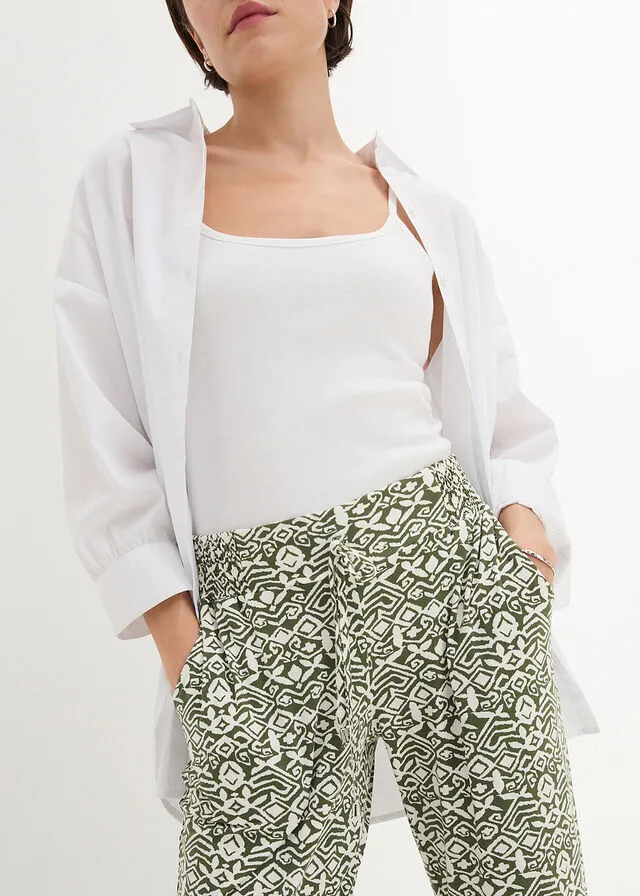 Pantalón de punto Caqui oscuro/blanco lana estampado