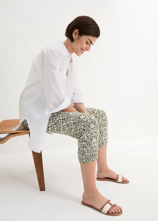 Pantalón de punto Caqui oscuro/blanco lana estampado