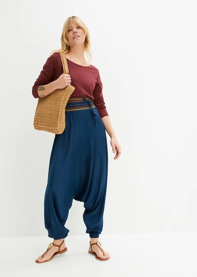 Pantalón harem Azul oscuro de rayas horizontales