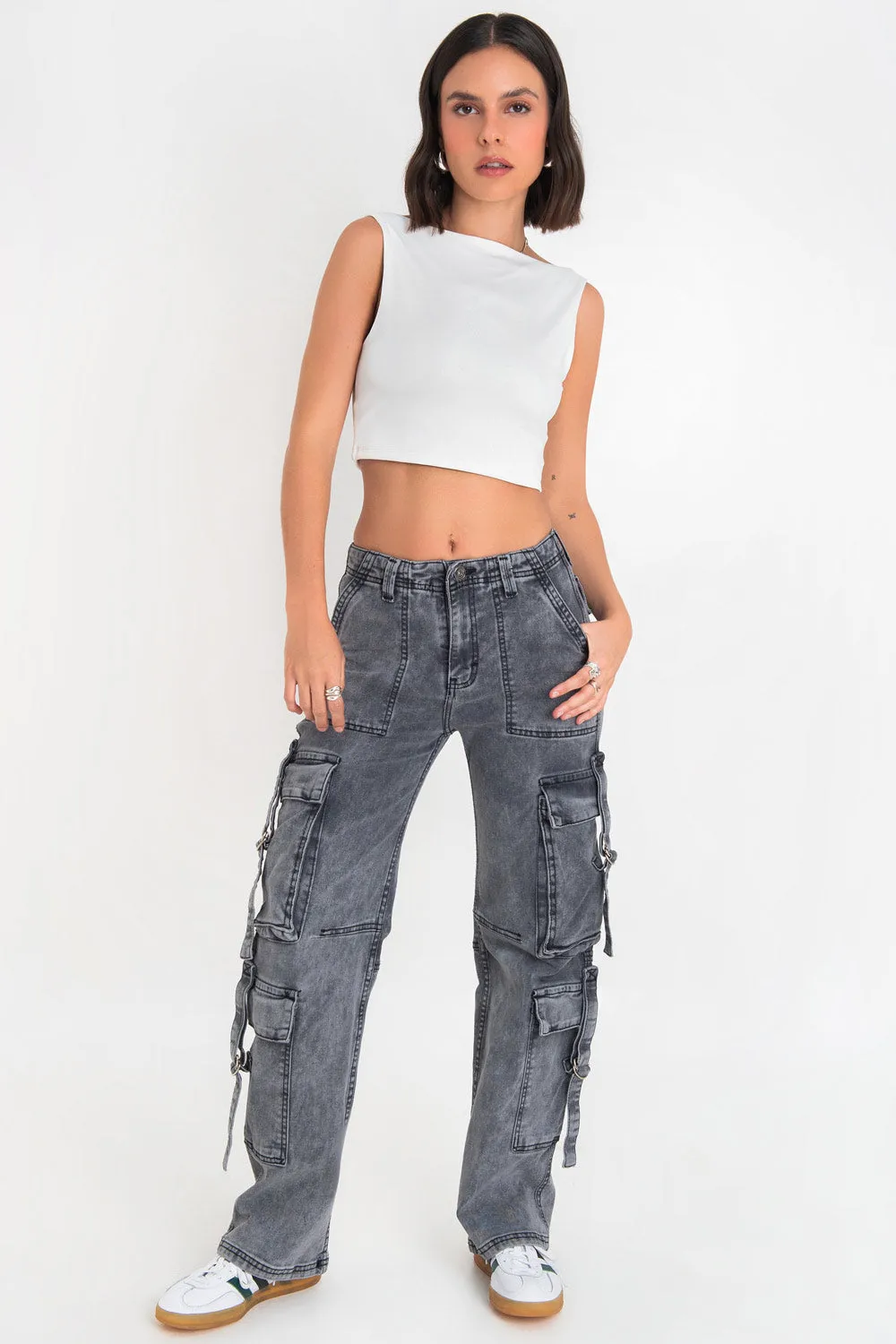 Pantalón multipocket cargo de acid denim