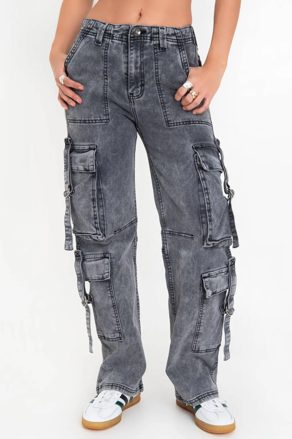Pantalón multipocket cargo de acid denim
