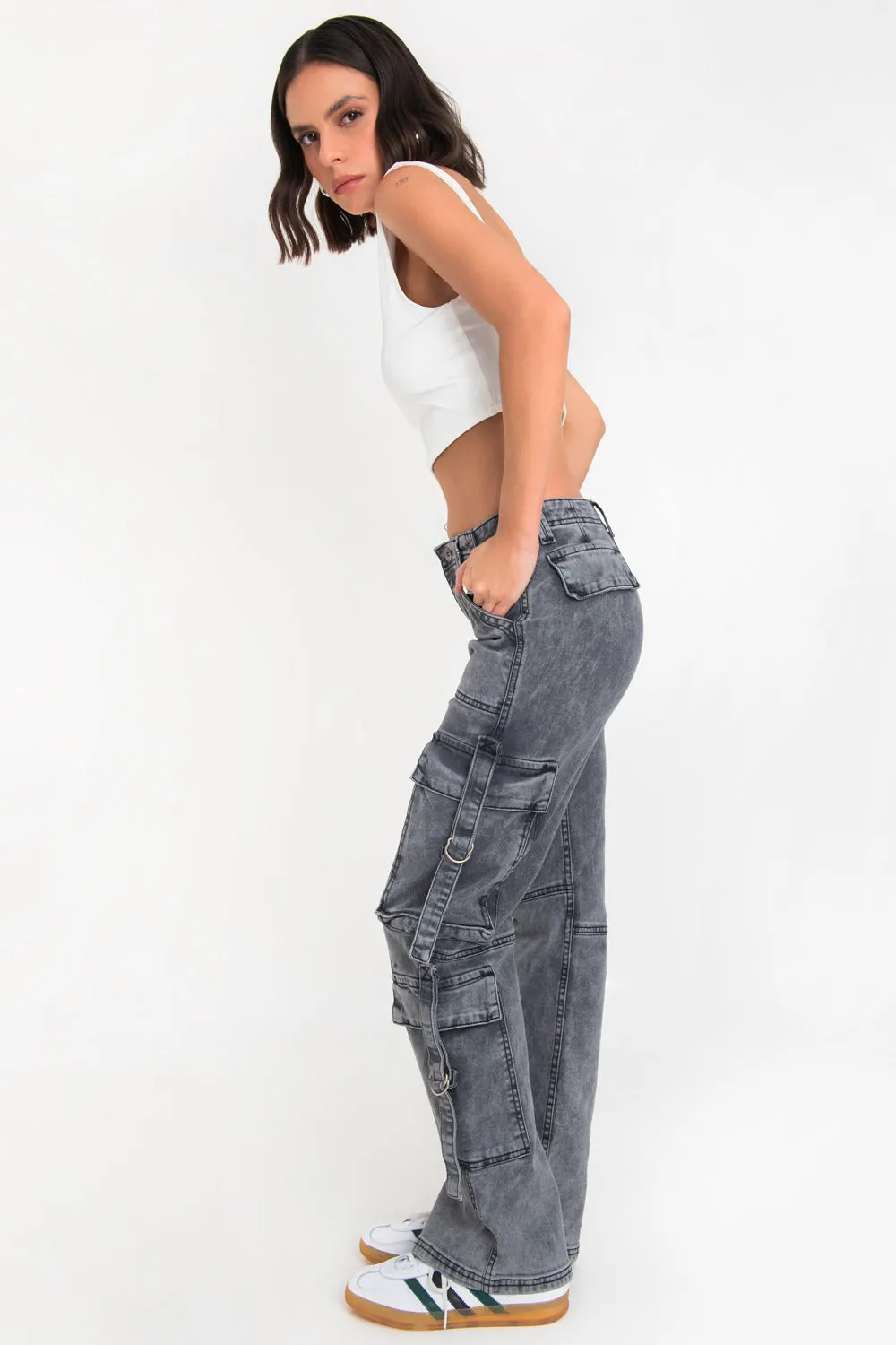 Pantalón multipocket cargo de acid denim