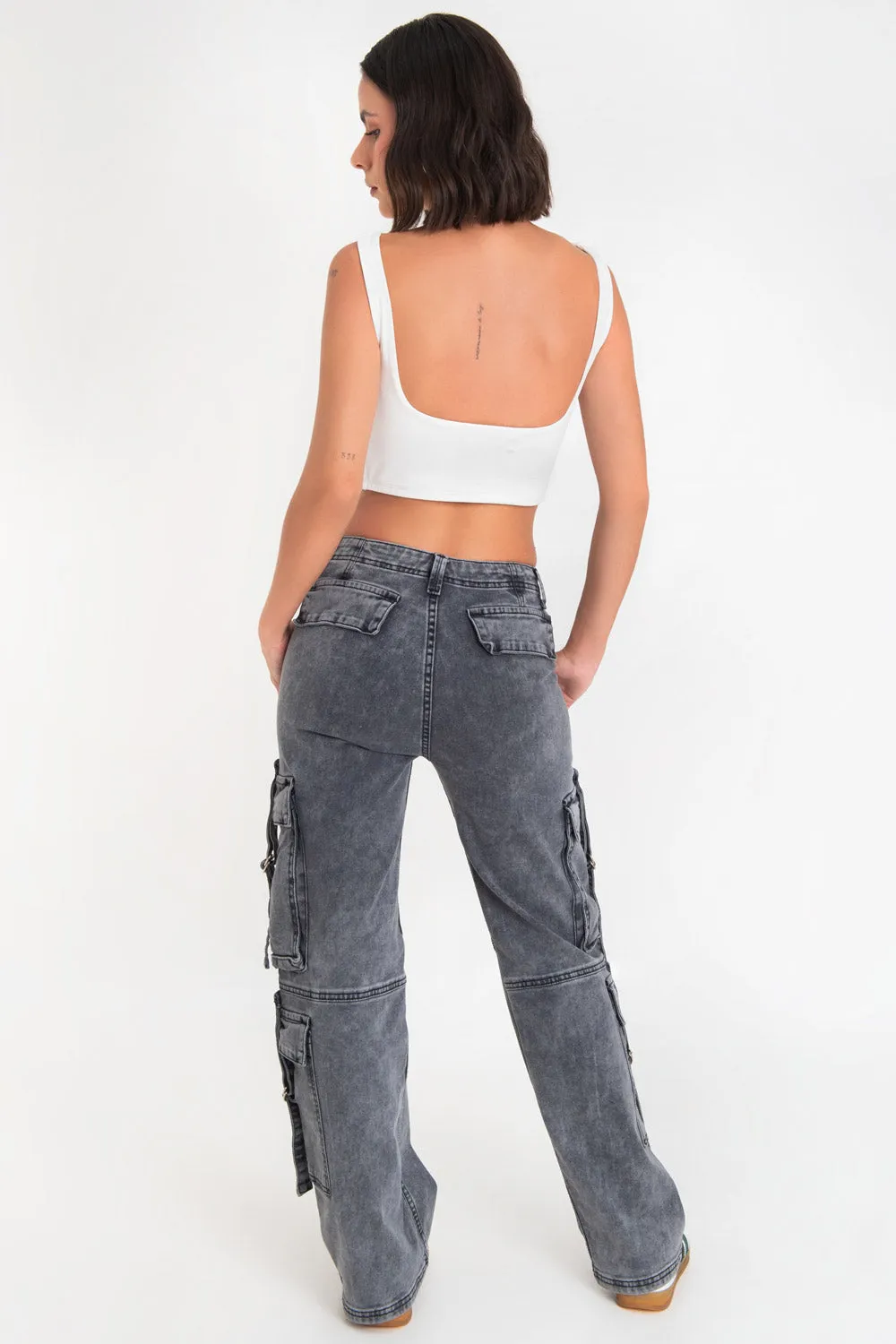 Pantalón multipocket cargo de acid denim