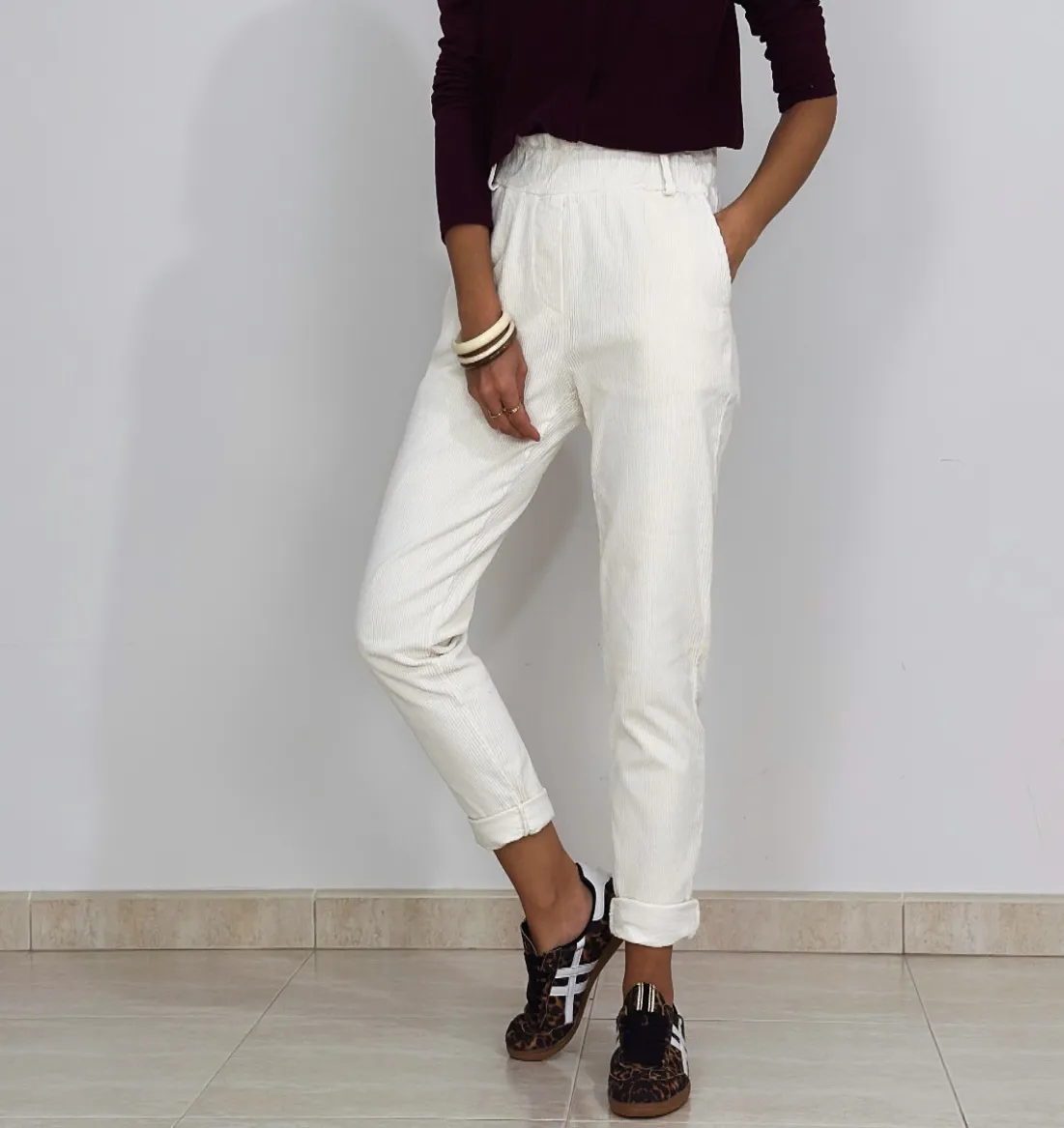 Pantalón Pana Pitillo Blanco Roto