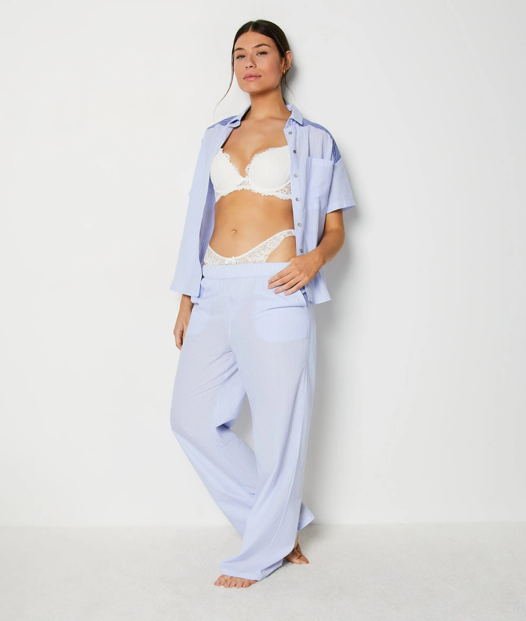 PANTALóN PIJAMA ESTAMPADO DE RAYAS DE ALGODóN BROOK BLEU CIEL  ETAM