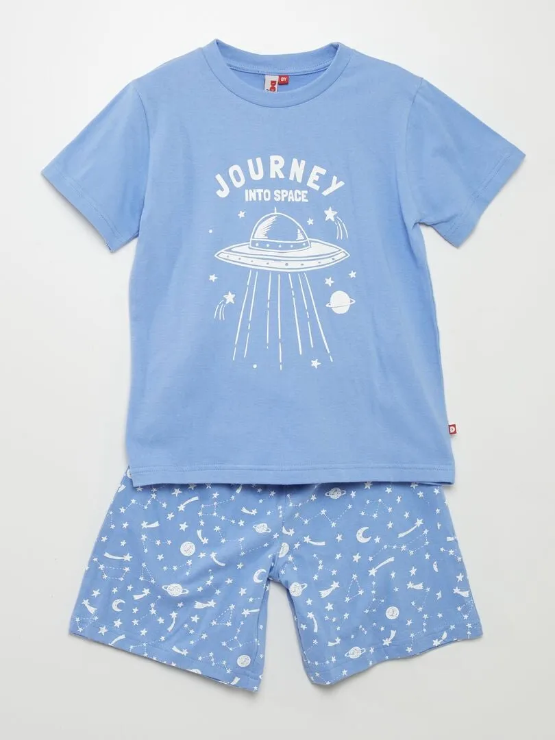 PIJAMA CORTO CAMISETA + SHORT  2 PIEZAS  AZUL