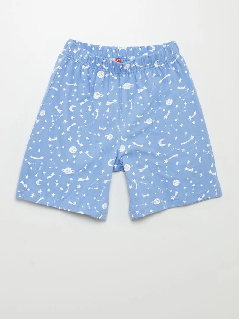 PIJAMA CORTO CAMISETA + SHORT  2 PIEZAS  AZUL