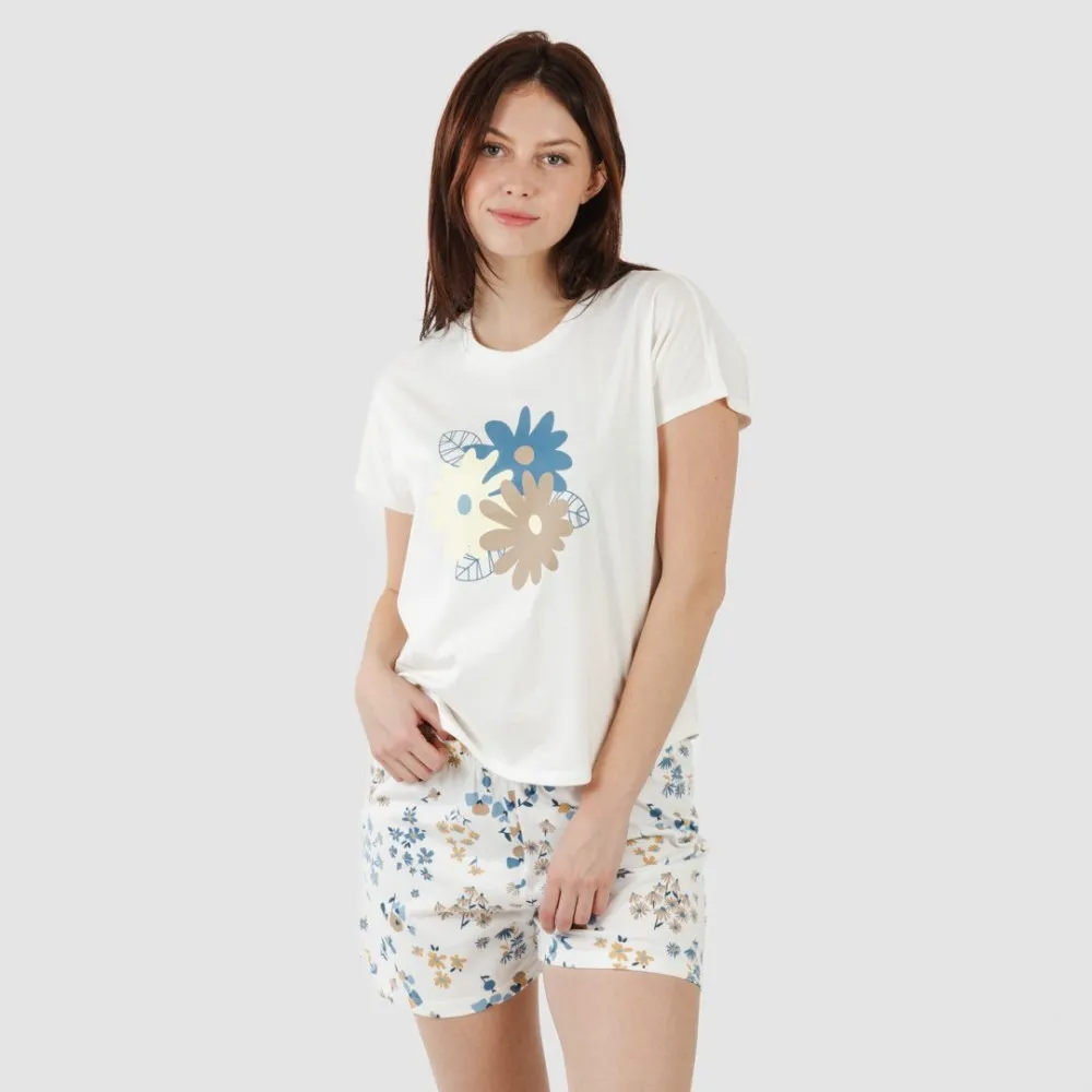 Pijama corto manga fluida algodón mujer Arauz indigo