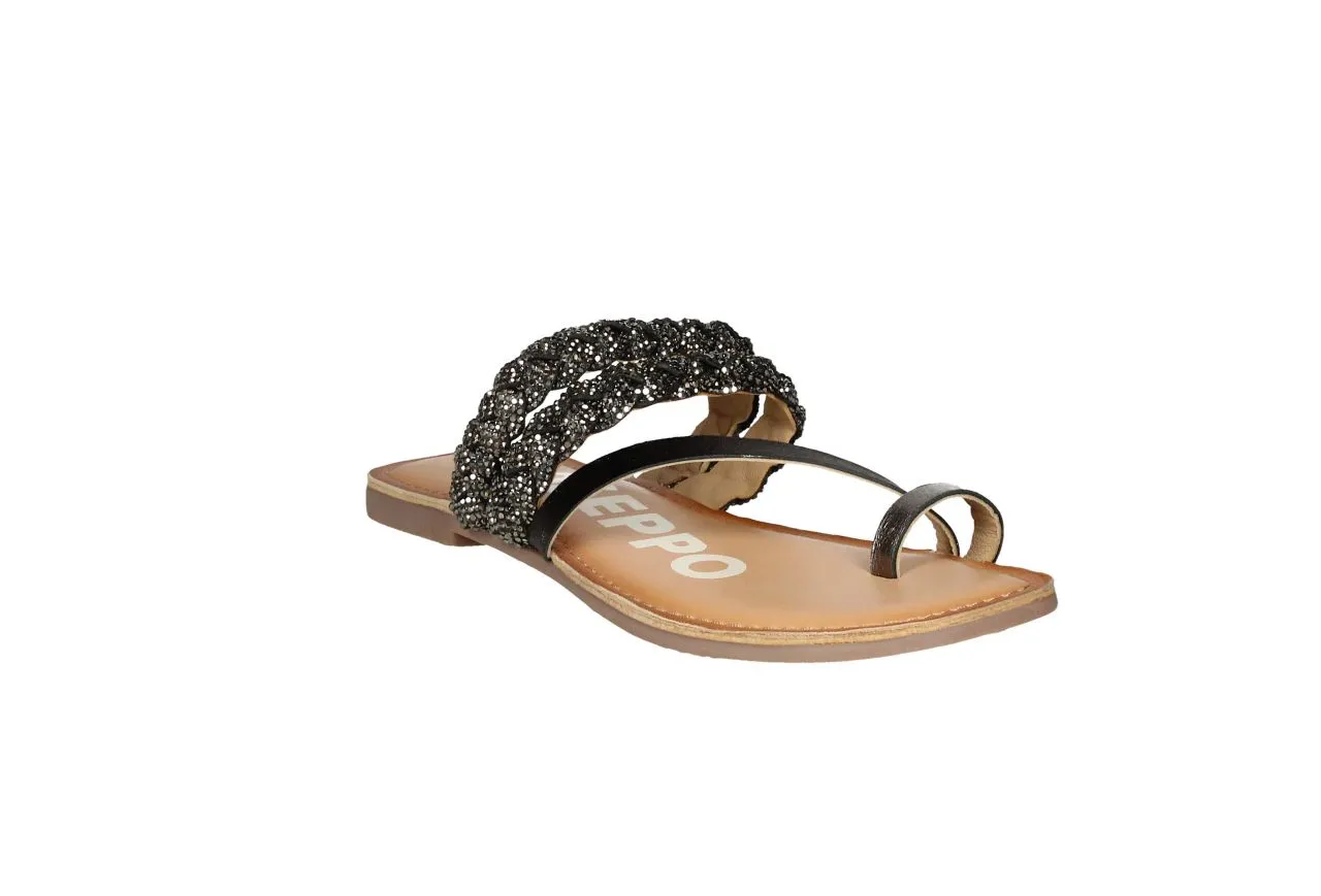 Pinky Dedo Piel Negro Tiras Trenzadas Brillantes