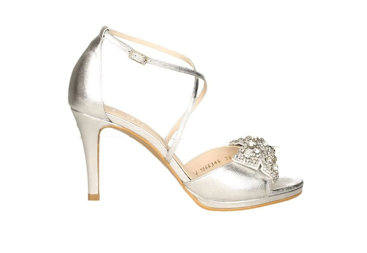 Sandalia Plata Lazo Brillantes Cruzada Empeine