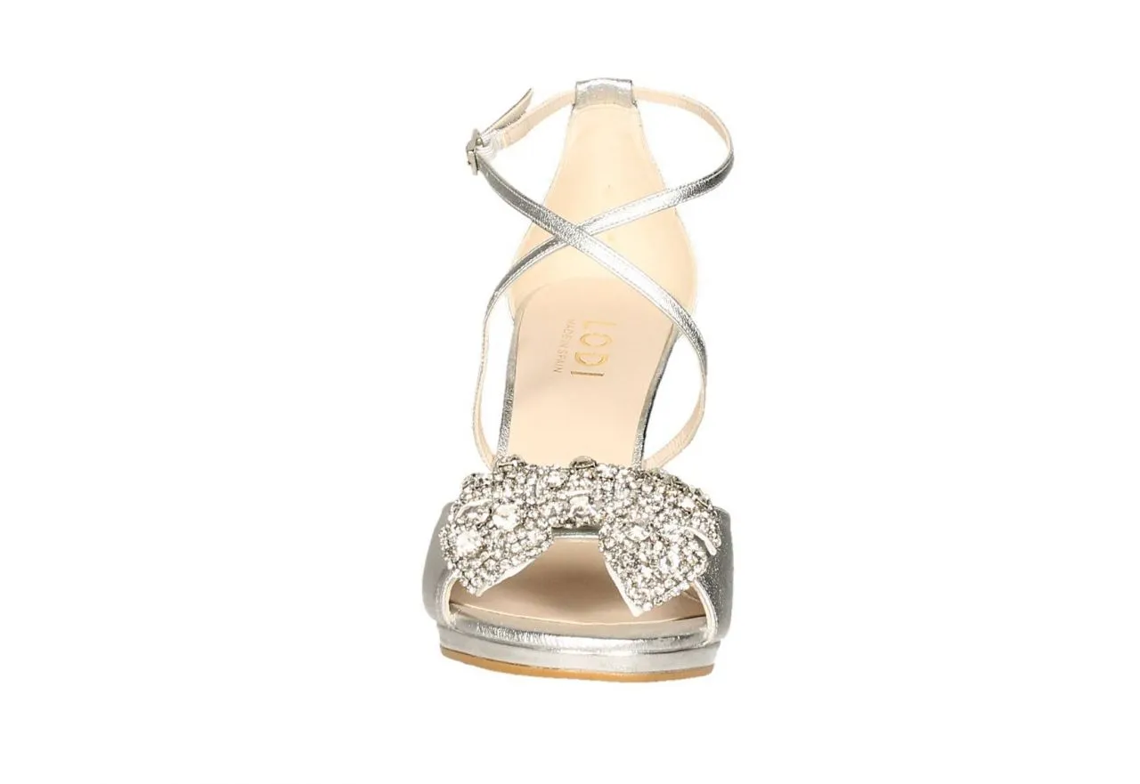 Sandalia Plata Lazo Brillantes Cruzada Empeine