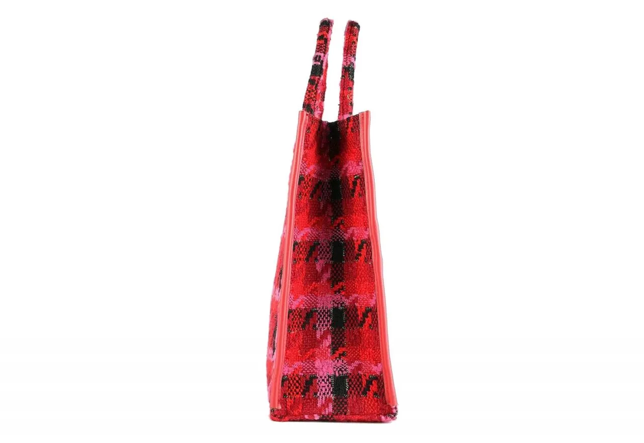 Shopper Tejido Rojo Pata De Gallo 2 Asas Banda Beige Logotipada