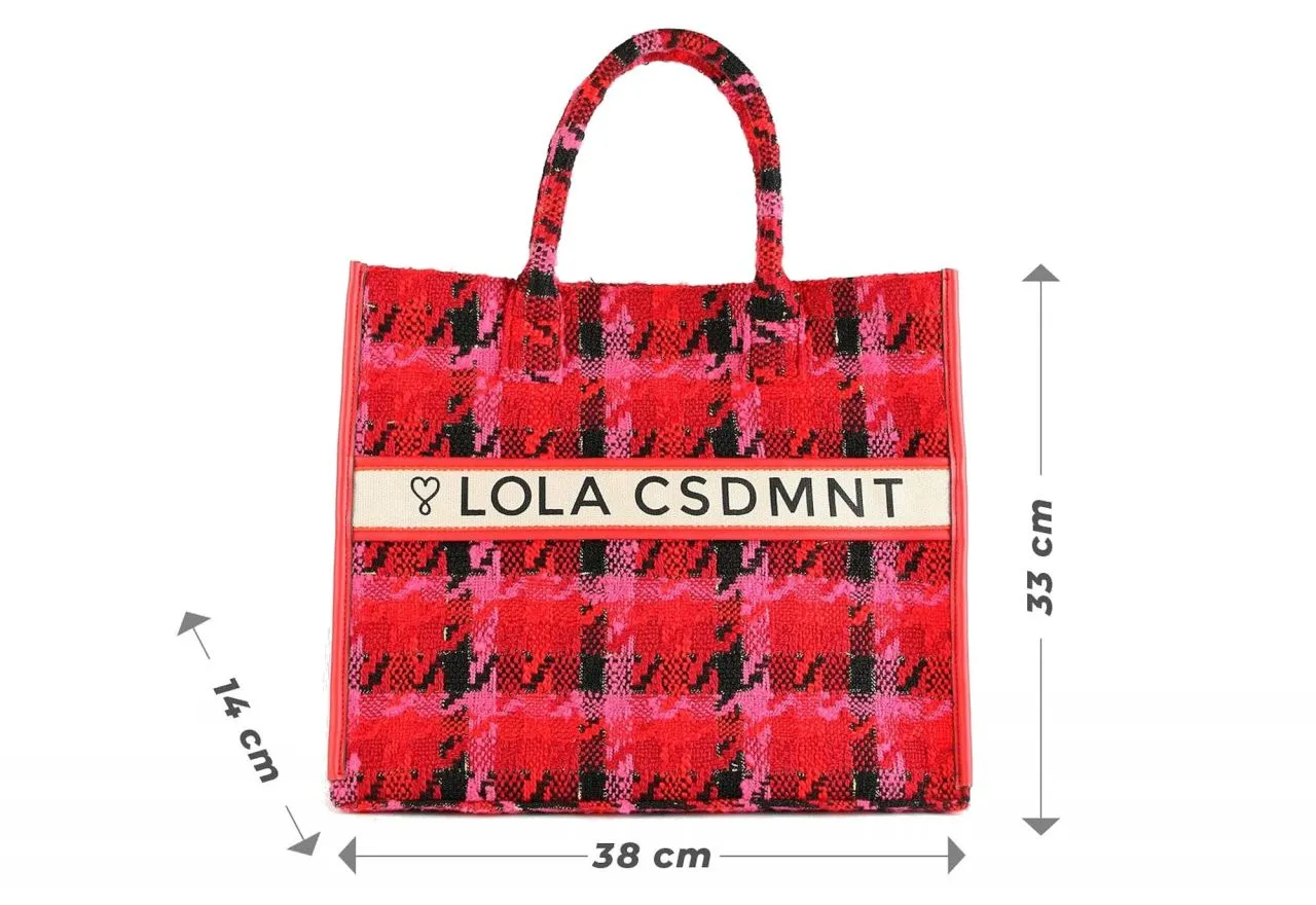 Shopper Tejido Rojo Pata De Gallo 2 Asas Banda Beige Logotipada