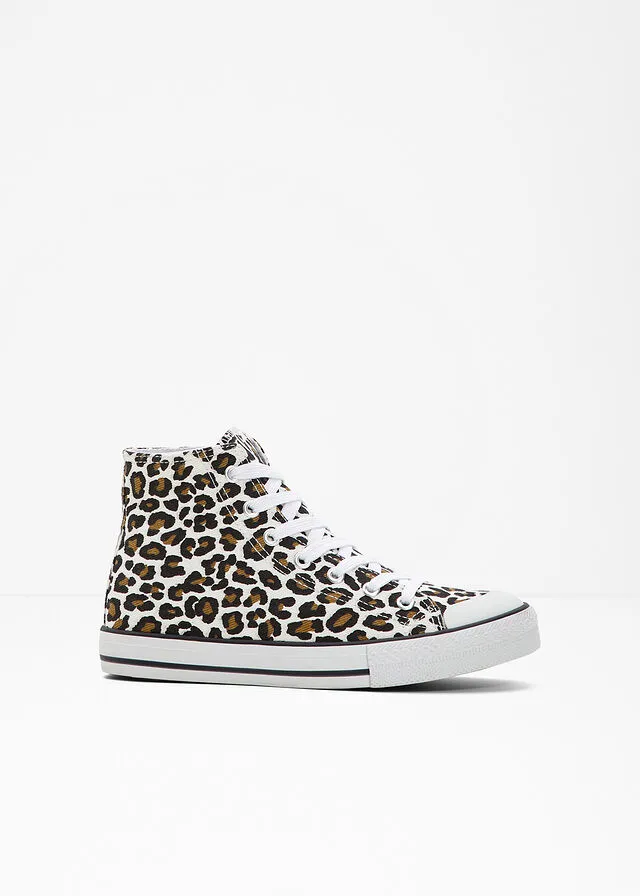 Sneakers altos Blanco con estampado de leopardo