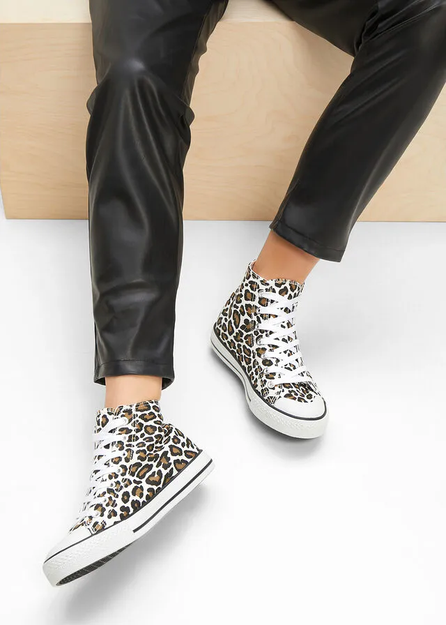 Sneakers altos Blanco con estampado de leopardo